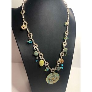 978 CHICO'S gold tone silver tone Pendant charm drop necklace 18-22"